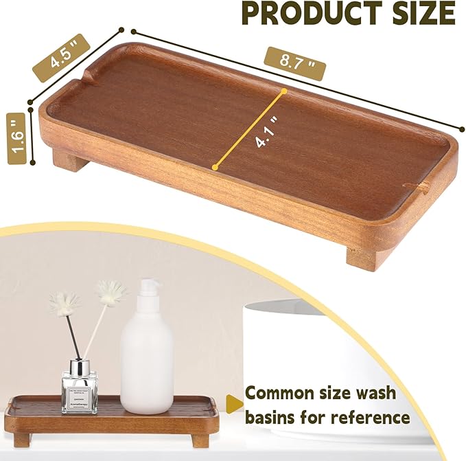 Wood Riser Small Decorative Tray Sink Soap Dish, Vanity Tray Pedestal Stand 10 * 4.5 inches (Light Brown)