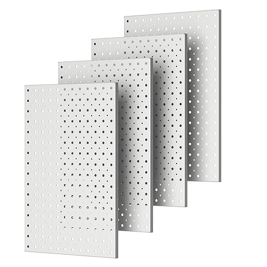 Pegboard Smith Metal Pegboard Panels, 16" x 12" Heavy-Duty Steel Peg Boards for Garage Tool Storage, Wall-Mounted Pegboard Organizer System (Pack of 4, Gray)