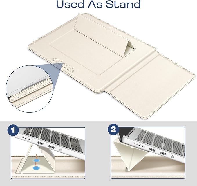 Fintie Sleeve Case for MacBook Air 13.6 A3240 A3113 A2681, Pro 14 A3434 A3401 A3185 A3112 A2992 A2918 A2779 A2442, MacBook Pro/Air 13 - PU Leather Slim Bag Cover with Stand Feature, Starlight