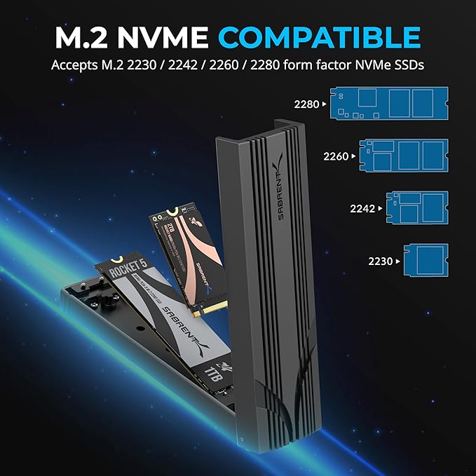 SABRENT USB C NVMe Enclosure, Tool-Free M.2 SSD Case for 2230-2280, 10Gbps USB 3.2 Gen 2 Adapter, Aluminum Cooling, External M.2 Drive Enclosure for NVMe SSDs (EC-PNVO)
