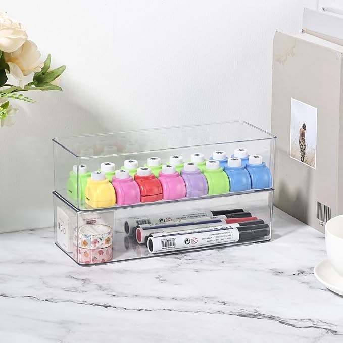Acrylic Makeup Brush Organizers,2 Pack 1 Section 1 Compartments Transparent Plastic Lipstick Holder Clear 9.13x3.54x2.36 Inches Storage Square Cube for Bathroom Jewelry Accessories