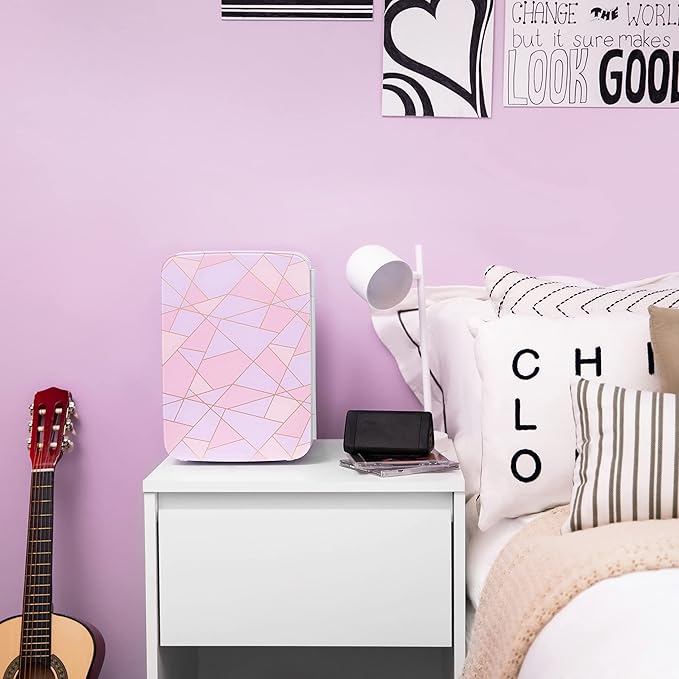 Cooluli 10L Mini Fridge for Bedroom - Car, Office Desk & Dorm Room 12v Portable Cooler Warmer Food, Drinks, Skincare, Beauty Makeup AC/DC Small Refrigerator with Glass Front, Fractal Pink