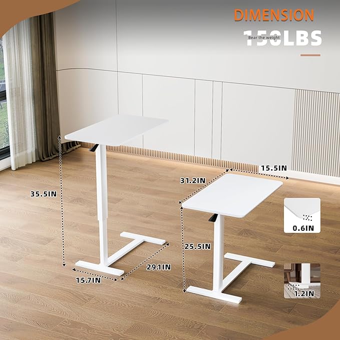 Overbed Bedside Table with Wheels, Adjustable Hospital Over Bed Table, Rolling Laptop Table, Medical Bed Side Table,White
