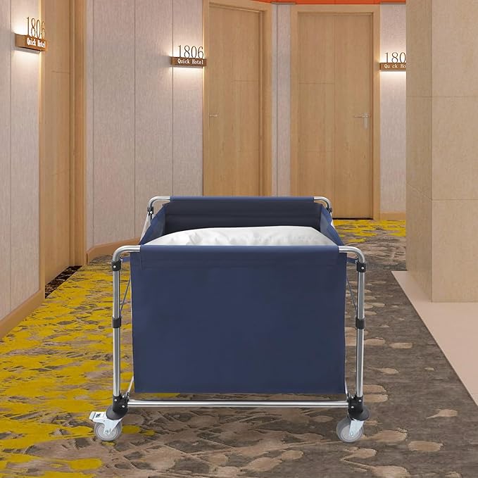 Commercial Laundry Cart with Wheels,Folding Laundry Hamper Cart,Heavy Duty Rolling Laundry Basket with Large Capacity,Laundry Sorter Trolley for Home Hotel Apartment (Blue, 35.43 * 23.62 * 34.65in)