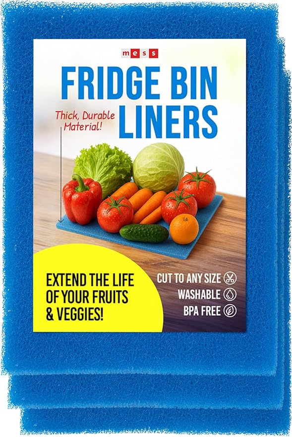 2X The Life of Your Produce - Refrigerator Bin Liners by MESS - Anti Bruise Airflow Mat - Crisper Liners - Washable, Reusable, Cut to Any Size - 3 Mats 15x12 BPA Free
