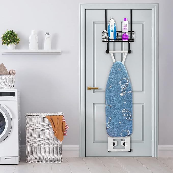 KES Ironing Board Hanger Over The Door Ironing Board Holder T Shape Fit for 1 3/8 Doors Matte Black, HIR500A-BK
