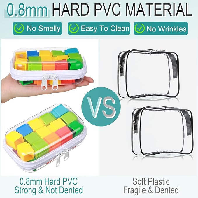 Sanwuta 6 Pcs Clear Hard Zipper Case Hard Plastic Zipper Pouches Transparent Makeup Bag Pencil Pouches for Travel Snacks Christmas Trinket Storage Organizer Box(White,5 x 3 x 2 Inch)