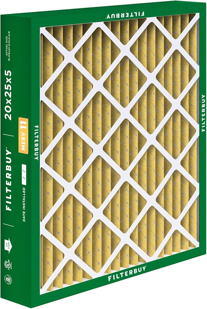 Filterbuy 20x25x5 Air Filter MERV 11 Superior Pet & Allergy Defense (4-Pack), Pleated HVAC AC Furnace Filters for Honeywell FC100A1037, Lennox X6673, and More (Actual Size: 19.88 x 24.75 x 4.38)
