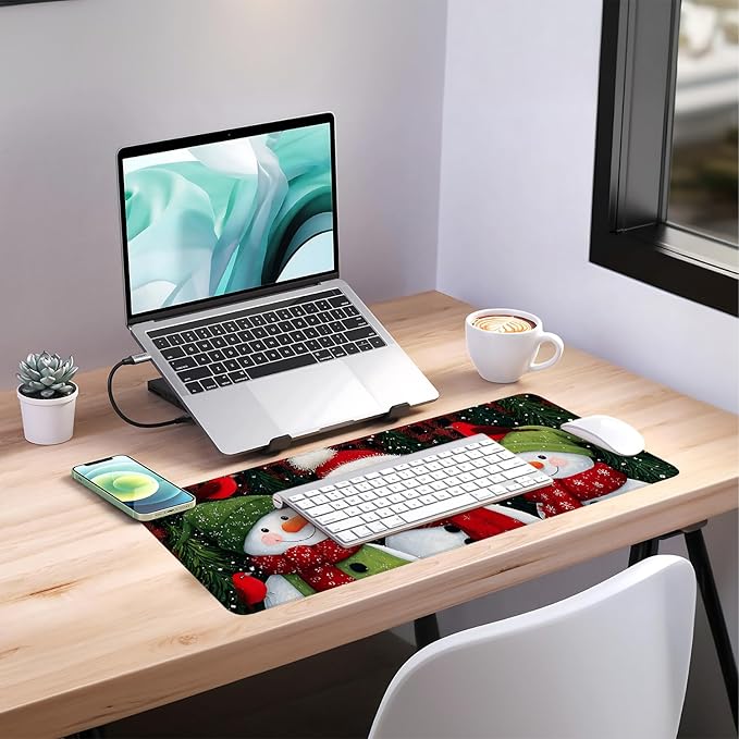Three Snowmen Gaming Mouse Pad 31.5"x11.8"Desk Mat Anti-Slip Rubber Base & Durable Stitched Edges for Gamers Smooth Mouse Writing Surface for Desk Office/Home