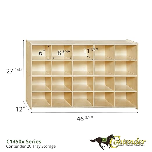 Contender 20 Cubby Storage Shelf made of Birch Wood [Comes Fully Assembled], for Classrooms and Homes, Toy Organizer, Stationary Organizer, Natural Finish