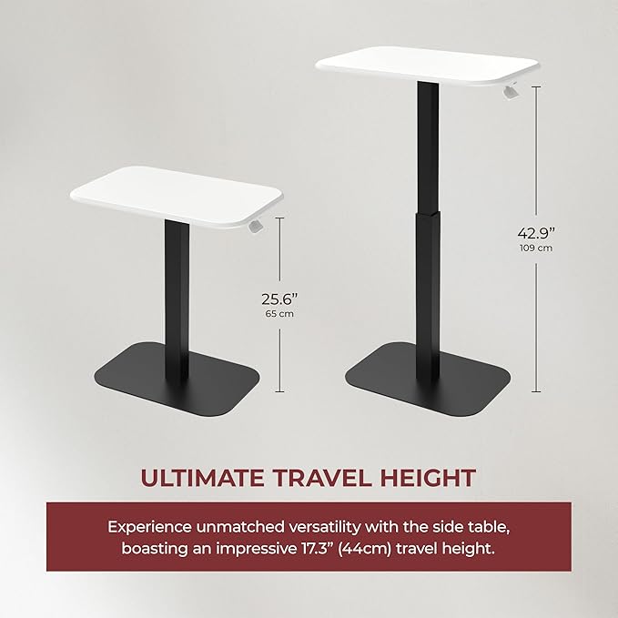 Ergohome™ ELEVANCE Table™ Height Adjustable Side Table for Couch or Bed, Laptop Table - End Table Office Coffee Accent Table - Precision Engineering for Superior Stability (Black Base Cloud Top)