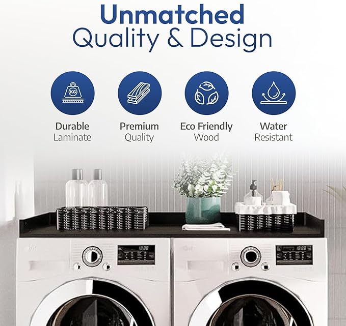 OfficeSimpli Washer Dryer Countertop, Made in USA, Non-Slip Pads, Easy Clean, Laundry Room Essentials and Decor, Washer Dryer Wood Top for Organization (Tenino Grey, Standard (27.5" x 54"))