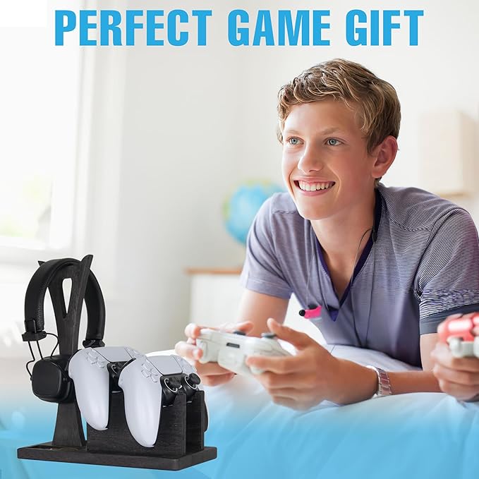 Gamer Gifts for Men Teenage Boy Controller Holder & Headphone Stand, Stylish Gaming Accessories Setup Controller Stand Headset Stands, Unique Gifts for Gamers to Organize Gaming Equipment