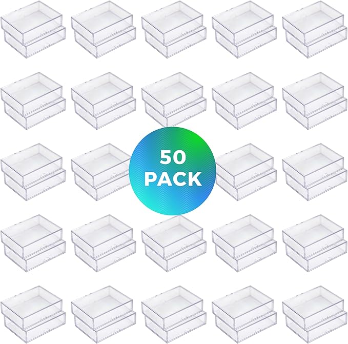 50 Pack Clear Acrylic Card Storage Boxes with Lids – 3 1/2" L x 2 1/2" W x 1/2" H Baseball Card Storage Box, Sports Card Boxes and Magic Card Storage Box – Made in USA