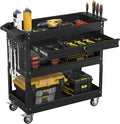 3 Tier Rolling Tool Cart with Drawers, Heavy Duty Utility Cart on Wheels, Large Storage Capability Service Cart for Garage, Warehouse and Repair Shop (Black)