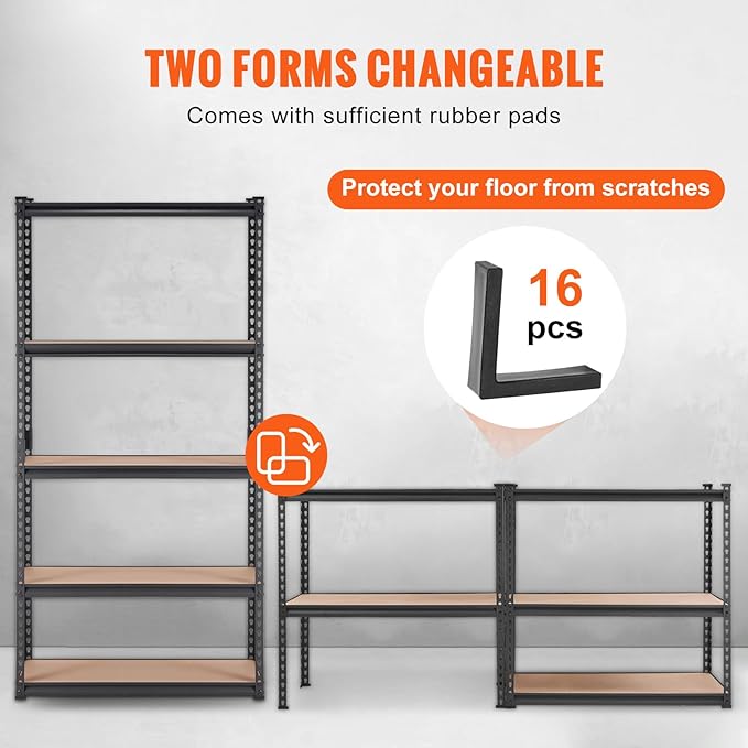 VEVOR Storage Shelving Unit, 5-Tier Adjustable, 2000 lbs Capacity, Heavy Duty Garage Shelves Metal Organizer Utility Rack, 2 Pack, 36" L x 18" W x 72" H