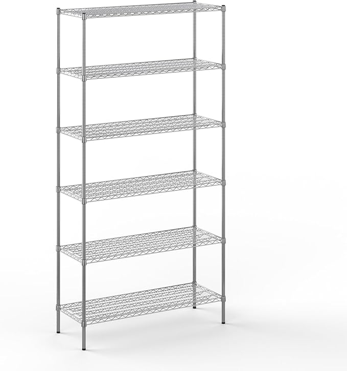 Wire Shelving Kit | NSF Commercial Storage Rack Unit (6-Tier | 96" Height, 18" Deep x 48" Wide)