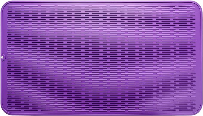 Silicone Dish Drying Mat for Multiple Usage,Easy clean,Eco-friendly,Heat-resistant Silicone Mat for Kitchen Counter or Sink,Refrigerator or Drawer Liner Purple 4XL 32 inches x 18 inches