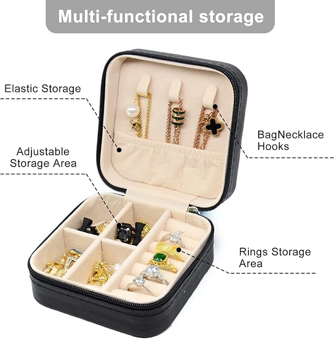KEINE MARKE Small Jewelry Box, Travel Portable Jewelry Case for Ring, Pendant, Earring, Necklace, Bracelet Organizer Storage Holder Boxes (black*8).