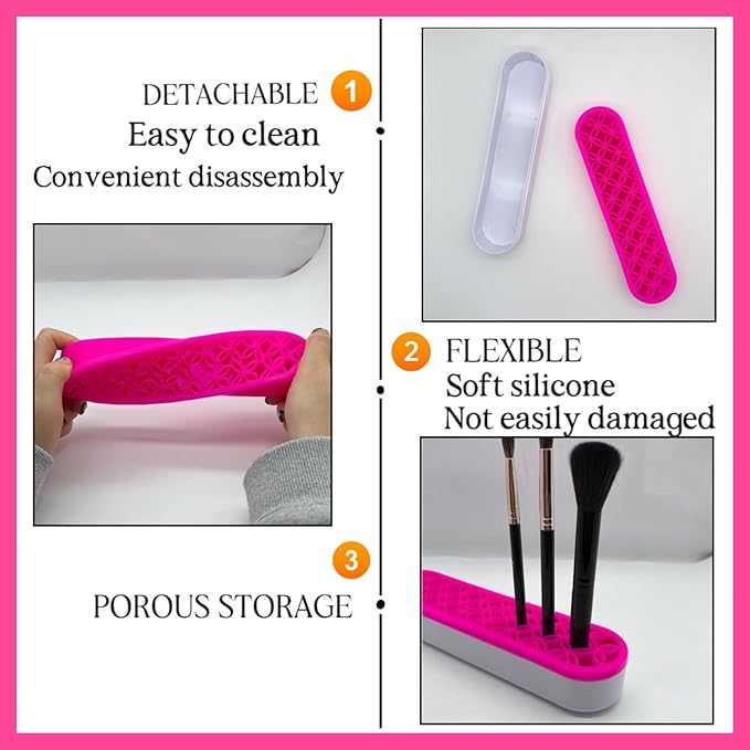 TANG SONG 1 PC Silicone Make up Brush Holder Cosmetic Storage Box Desktop Organizers (Pink)