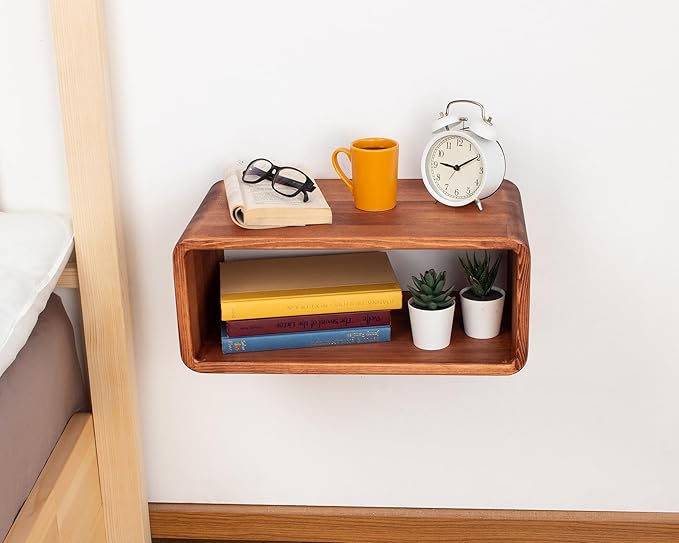 Floating Nightstand Wooden, Bedside Table, Nightstand Shelf, Handmade, Wall Mounted Bedside Shelf, Minimalist and Unique Style (Paris)
