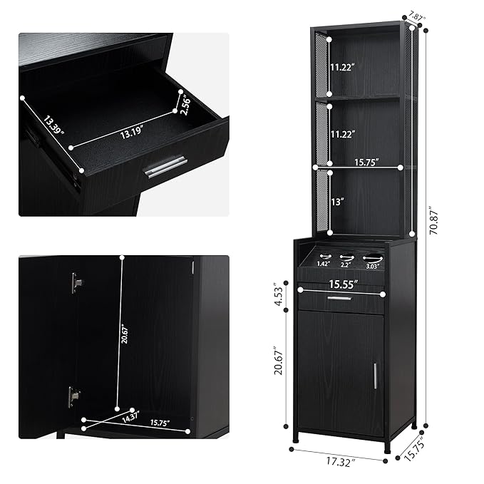 BARBsocial Reusable Salon Station for Hair Stylist, Barber Station with 3 Hot Tool Holders & Hair Storage with Shelves - Salon, Spa Furniture - Black