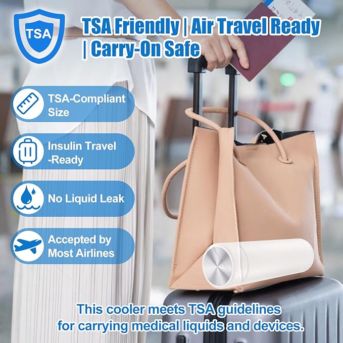 TSA Approved Insulin Travel Cooler – Compact Medication Travel Case for Diabetics – 60H Cooling for 2-3 Insulin Pens – Ideal Travel Cooler for EpiPens (White)