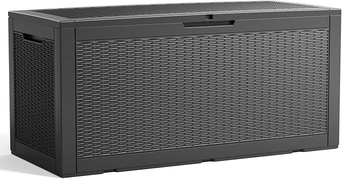 120 Gallon Resin Deck Box, Lockable Patio Outdoor Storage Box for Furniture, Garden Tools and Tools Storage, Waterproof Outside Storage Boxes - Black