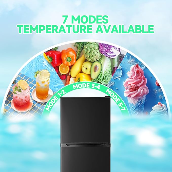 5.0 Cu.ft Refrigerator with Freezer Small Fridge Drink Holder Double Door Refrigerator Adjustable Glass Shelves for Home,Apartment,Office Black