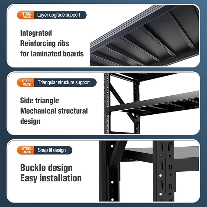 5000lbs78.74,Storage Shelves Garage Metal Shelving Heavy Duty Garage Shelves Adjustable Storage Shelves for Industrial, Factory(Black, W78.74*D23.62*H78.74)