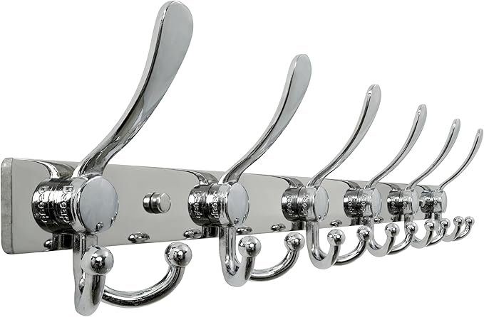 Dseap Coat Rack Wall Mount 2.0 Pro: 24” Long, 3X Tougher, Heavy Duty Stainless Steel Wall Coat Hanger with 6 Tri Hooks for Clothes Jackets Hats Entryway Closet, Chromed