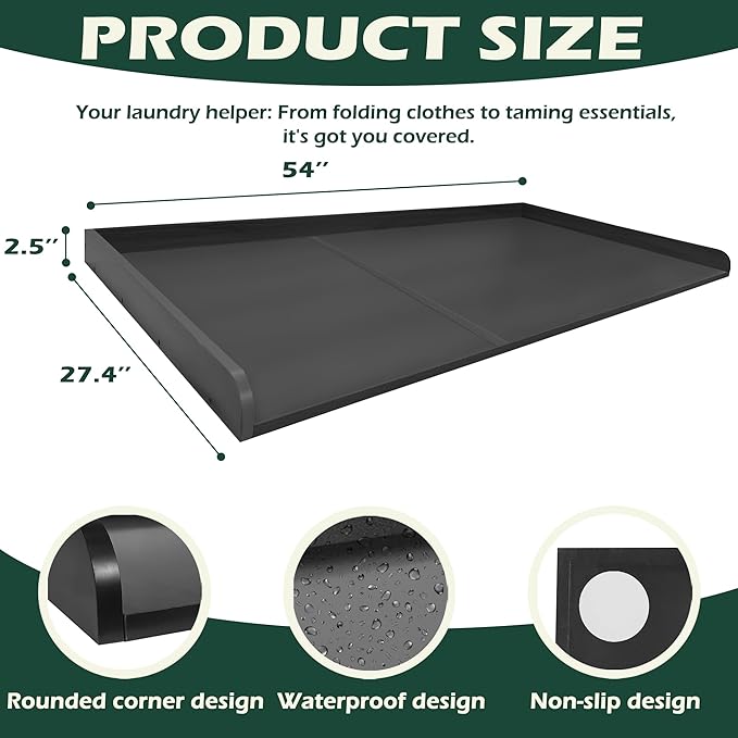 Royxen Washer Dryer Countertop, 27.4" x 54" Wood Universal Fit, Washer Dryer Topper, Laundry Room Organization, Laundry Countertop for Laundry Organization, Black