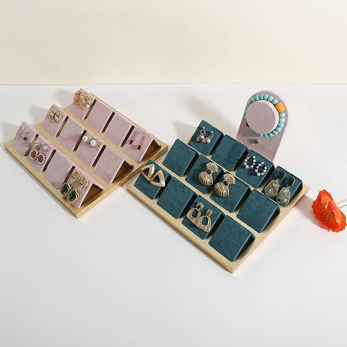 GemeShou Golden coated earring display stand for selling, velvet stud earring holder for jewelry display, Jewlery earring storage organizer tray, studs holder jewelry organizer【Earring holder-Blue】