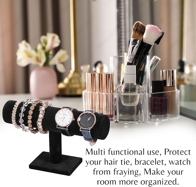 Novel Box Black Velvet T-Bar Bracelet Display Stand - Jewelry Organizer Tower Stands for Necklace Bangles Pendants Watch Anklets Scrunchie Storage - Hair Tie Organizer for Selling or Personal Use