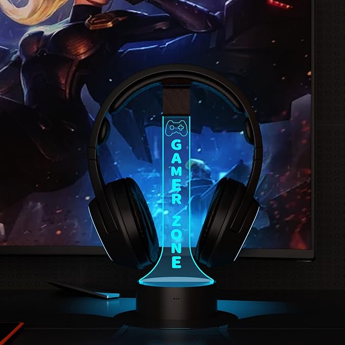 YuanDian Light up Headphone Stand for Desk, Gaming Headset Holder RGB with 16 Color Lights for Game Room Decor, Cool Gamer Gifts for Men Boyfriend (Gamer Zone)