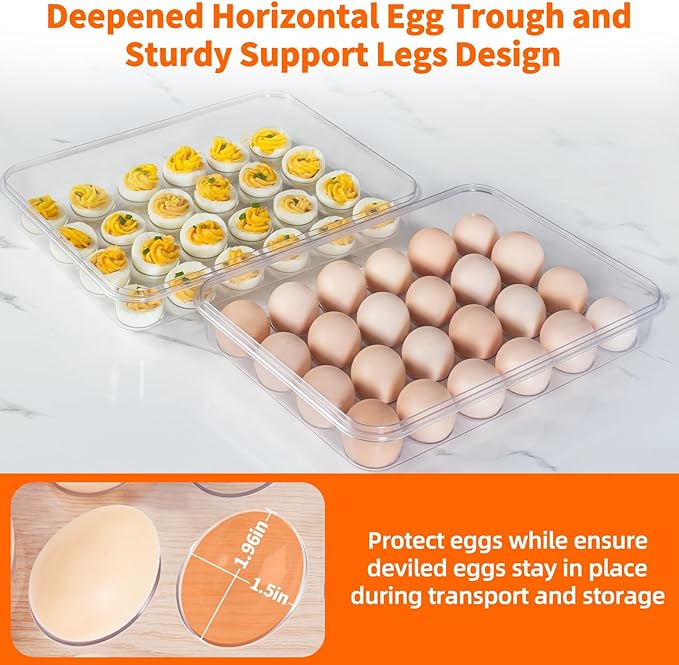 Deviled Egg Containers with Lid and Handle, Durable Clear Plastic Deviled Egg Carrier Storage 24 Eggs, Stackable Egg Holder for Fridge, Portable Tray Platter for Party & Picnics-1 Pack White
