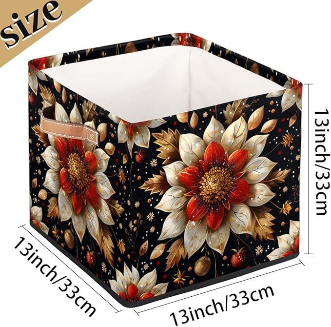TropicalLife 13x13x13 Inch Large Fabric Storage Cube Flowers Foldable Storage Bin with Handles Organizer Boxes Cube Basket for Shelves Organizing Closet