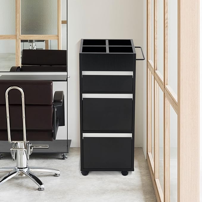 BarberPub Salon Trolley with Drawers Barber Cart Storage Cabinet Beauty Organizer Spa Equipment 2039 (Black)