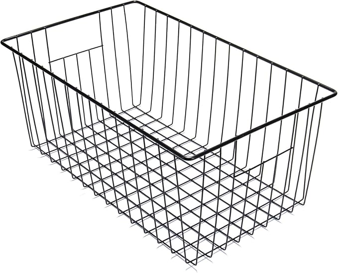 Upright Freezer Organizer Bins， Freezer Baskets for 16, 17, 21 cu.ft Standup Freezer, Wire Storage Baskets with Built-in Handles for Frozen Foods, Snacks, Vegetables, Fruits and More, Set of 6, Black