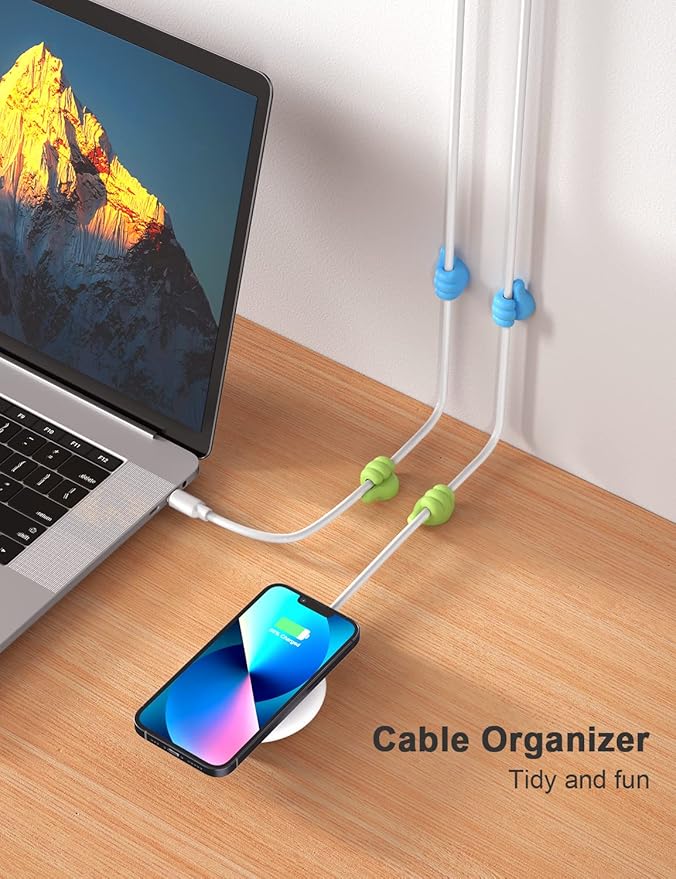 12Pcs Cable Clips, Fun Cord Holders, Silicone Thumb Wall Hooks, Cord Organizer for Desk Wall Car Nightstand, Cord Clips, Wire Holders, Phone USB Charger Cable Management, Key Hanger