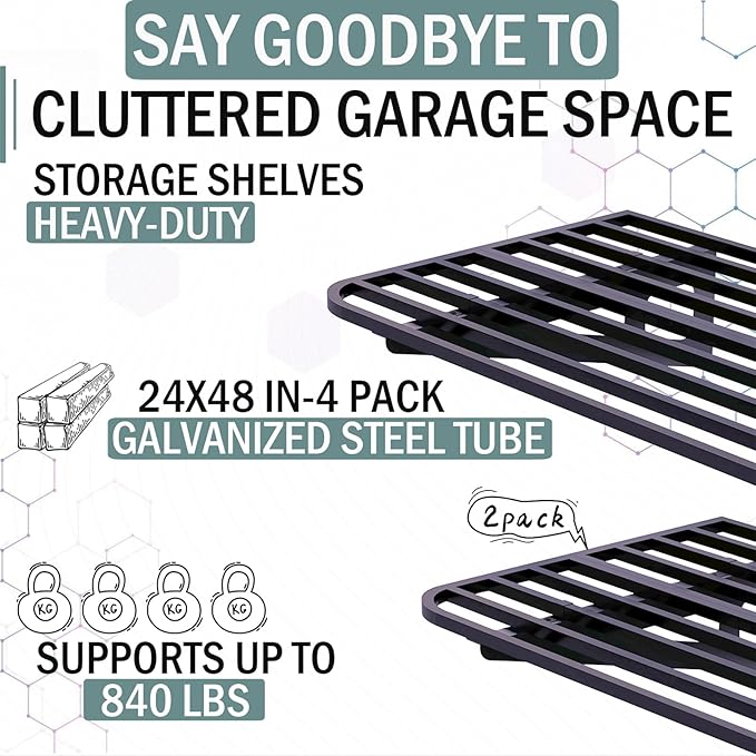 Garage Shelving Wall Mounted, 2-Pack 2x8ft Garages Shelving 24-inch-by-96-inch Wall Shelf Garage Storage Rack Floating Shelves, Space-Saving Black