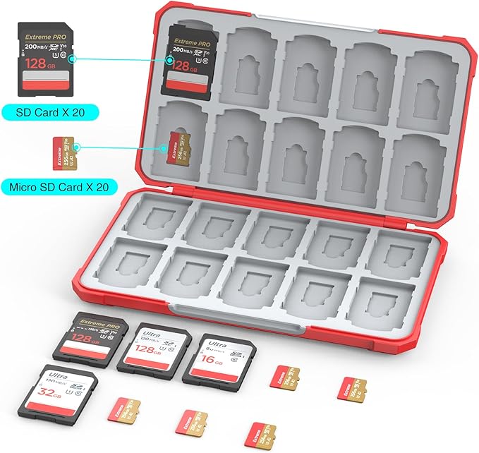SD Card Holder Memory Card Case for SD/TF Cards, Memory Storage Organizer for 20 SDXC SDHC and 20 TF Cards