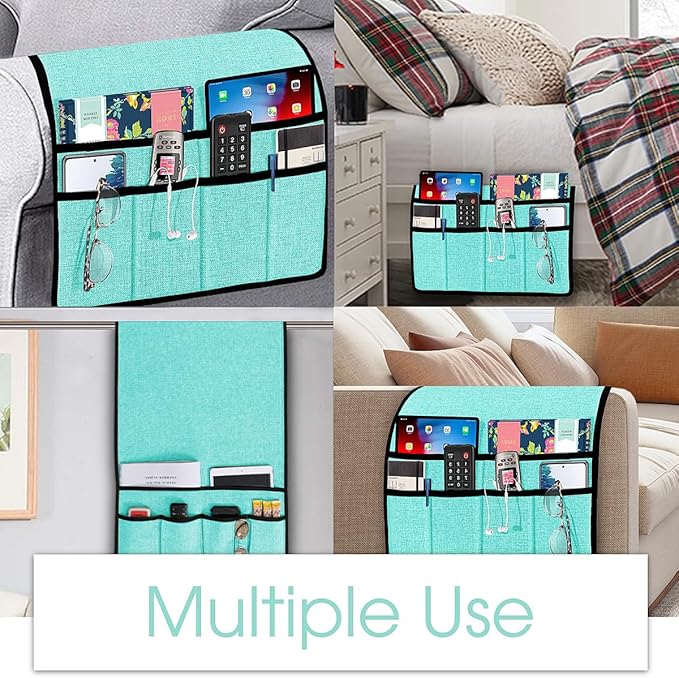 Joywell Remote Control Holder for Recliner Armchair Caddy Couch Armrest Organizer Sofa Arm Chair Caddie with 6 Pocket Storage for Magazine, Tablet, Phone, iPad, Teal