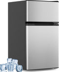 3.1 Cu.Ft Mini Fridge with Freezer, Compact Refrigerator with 2 Doors, Small Fridge with Adjustable Thermostat & Removable Glass Shelves for Bedroom, Office, Dorm, or Apartment, Silver
