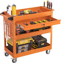 3 Tier Rolling Tool Cart with Drawers, Heavy Duty Utility Cart on Wheels, Large Storage Capability Service Cart for Garage, Warehouse and Repair Shop (Orange)