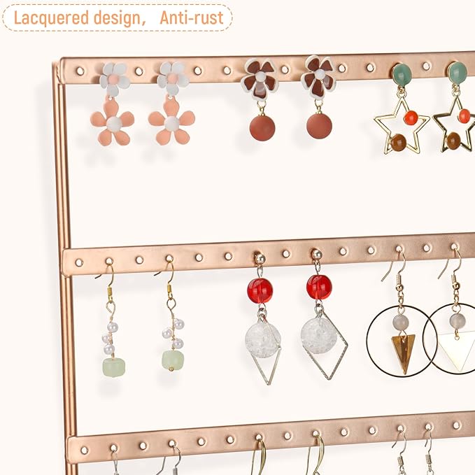 Earring Holder Organizer, Ear Jewelry Tree Organizer for Women, Earring Hanger with 5 Tiers & 120 holes (Rose Gold)