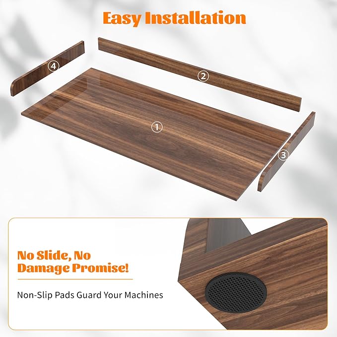 Washer Dryer Countertop, Laundry Room Wood Countertop with Edge, 54" x 27.5" Top Cover for Laundry Machine, Washer and Dryer Wood Shelf Topper for Laundry Room Counter Storage Organization, Walnut