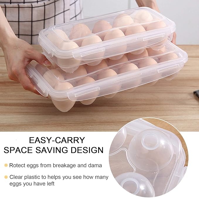 XBY-US 2 Pack Covered Egg Holders For Refrigerator, Plastic Storage Container/ Deviled Egg Tray Carrier with Lid Fits 18X2 Eggs(36 Eggs)