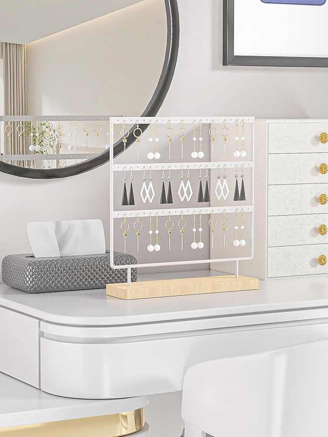 Earring Holder Organizer,Pierced Large Earrings Display Stand For Selling,Small Stud Earring Organizer Rack,Hoop Earring Storage Hanger Tree (White, 3 tier)