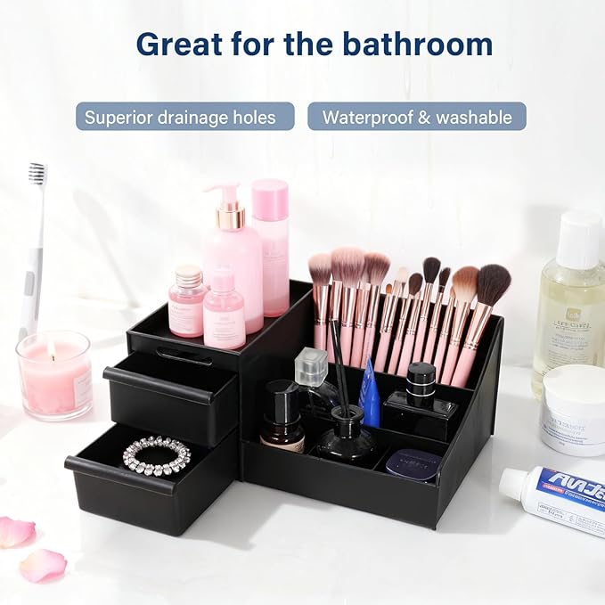 Cologne Organizer for Men, Perfume Stand, Bathroom Countertop Storage Shelf, Dresser Organizer Counter, Brush Holder, Bedroom Counter Storage Trays, Gifts for Men(Black)